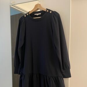 Loft Navy Metallic Drop Waist Long Sleeve Dress - Like New